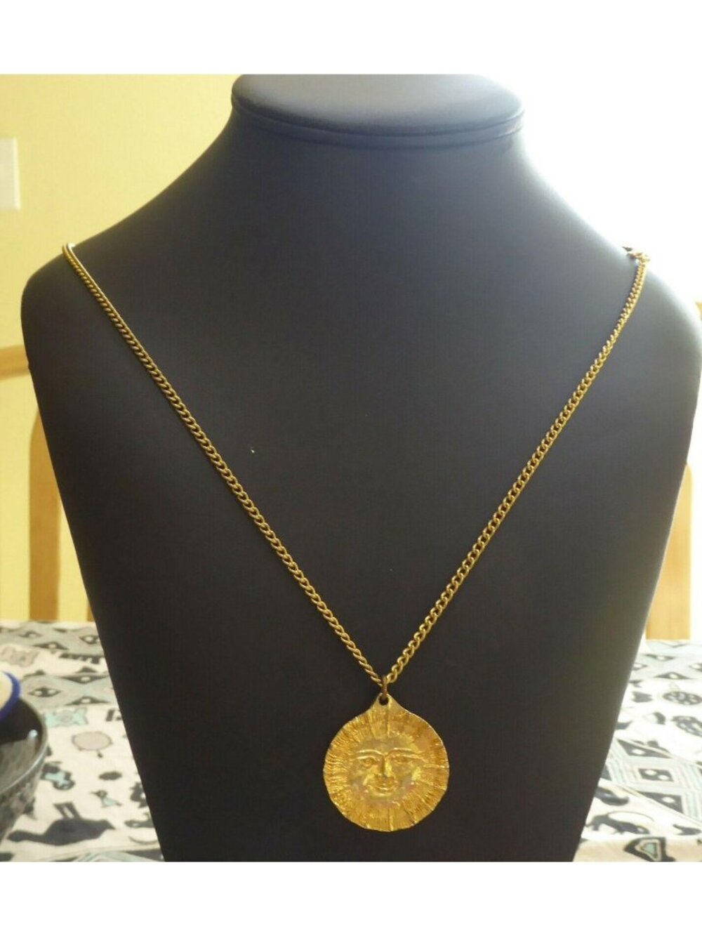 Vintage 1970s Brutalist Sun Face Medallion Necklace | Arrow Hallmark Statement